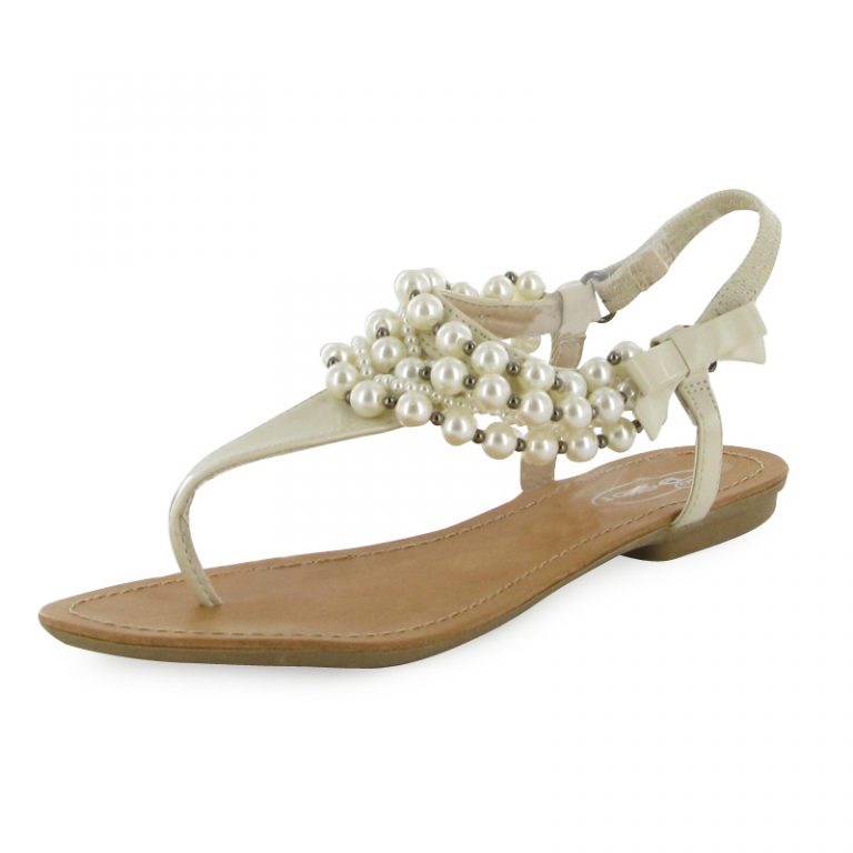 tan sandals with pearls