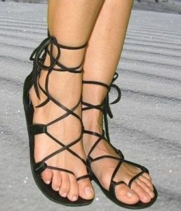 Black Lace Up Sandals Flat