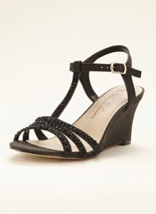 Black T Strap Wedge Sandals