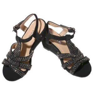 Black Wedge Sandals with Rhinestones