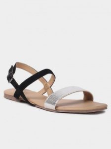 Black and Silver Flat Sandals