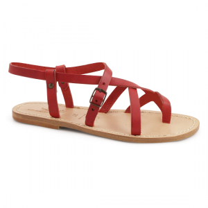 Red Leather Flat Sandals
