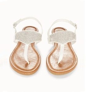 White Rhinestone Sandals Flats