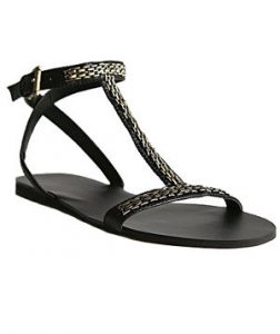 Black Flat T-Strap Sandals