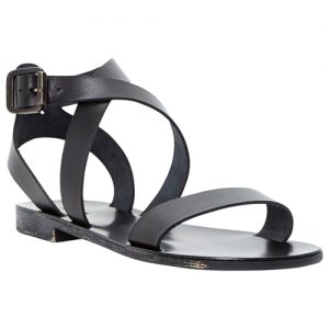 Black Leather Flat Sandals