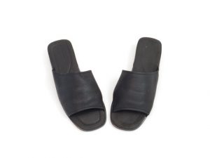 Black Leather Slide Sandals