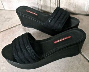 Black Wedge Slide Sandals