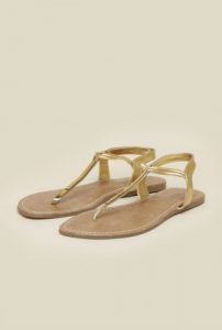 Gold T Strap Flat Sandals