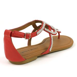 Red Flat Sandals with Rhinestones