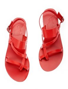 Red Leather Flat Sandals