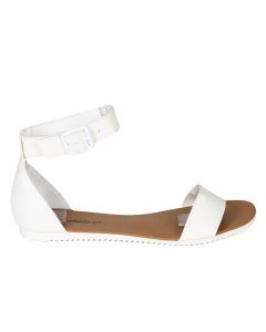 White Ankle Strap Flat Sandals