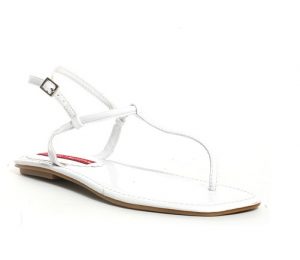 White T Strap Sandals Flat