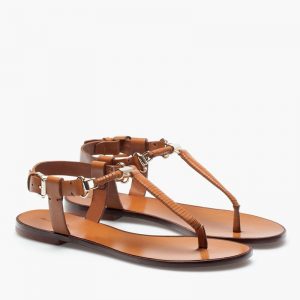 Womens Brown Leather Flat Sandals