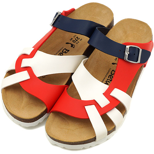 red white and blue birkenstocks