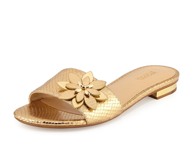 gold flat slip on sandals