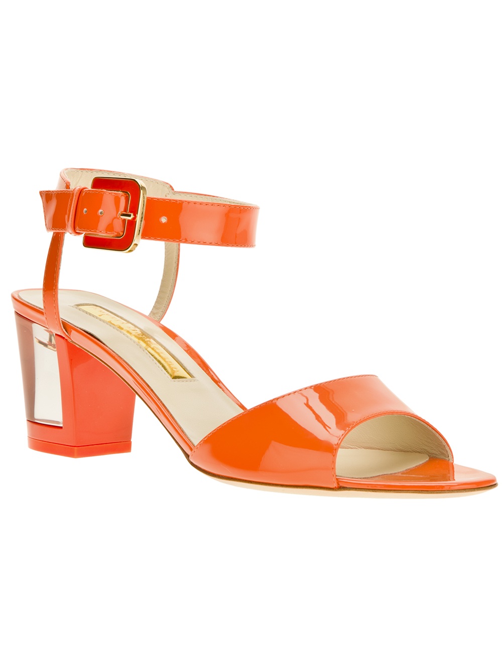 orange block heel sandals