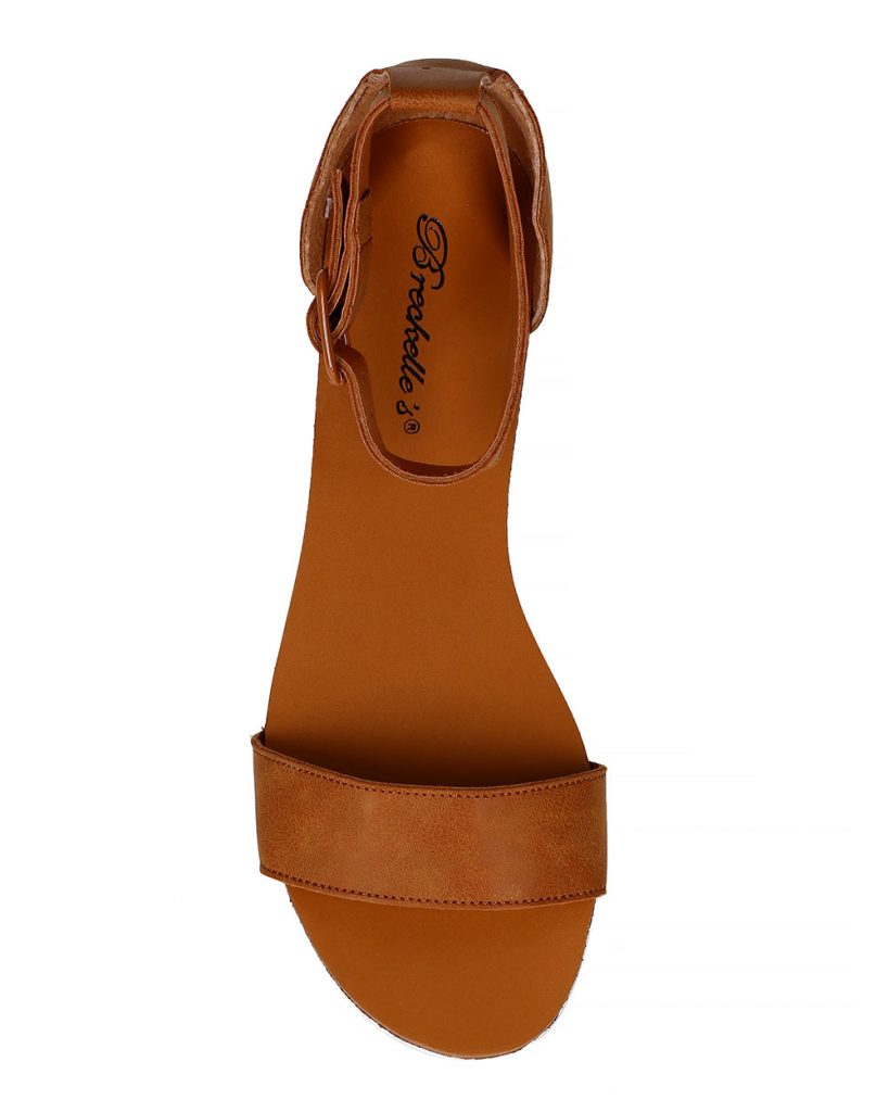 flat tan sandals with ankle strap