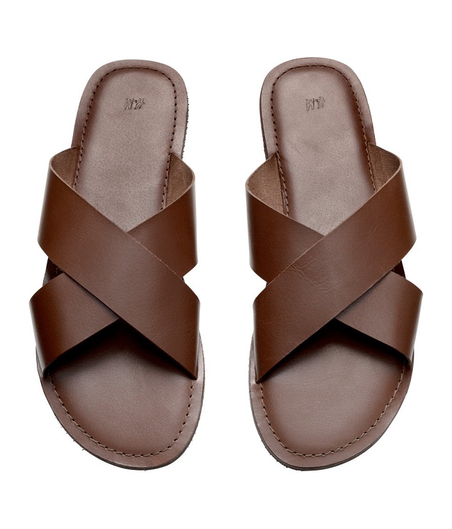 mens brown leather flip flops