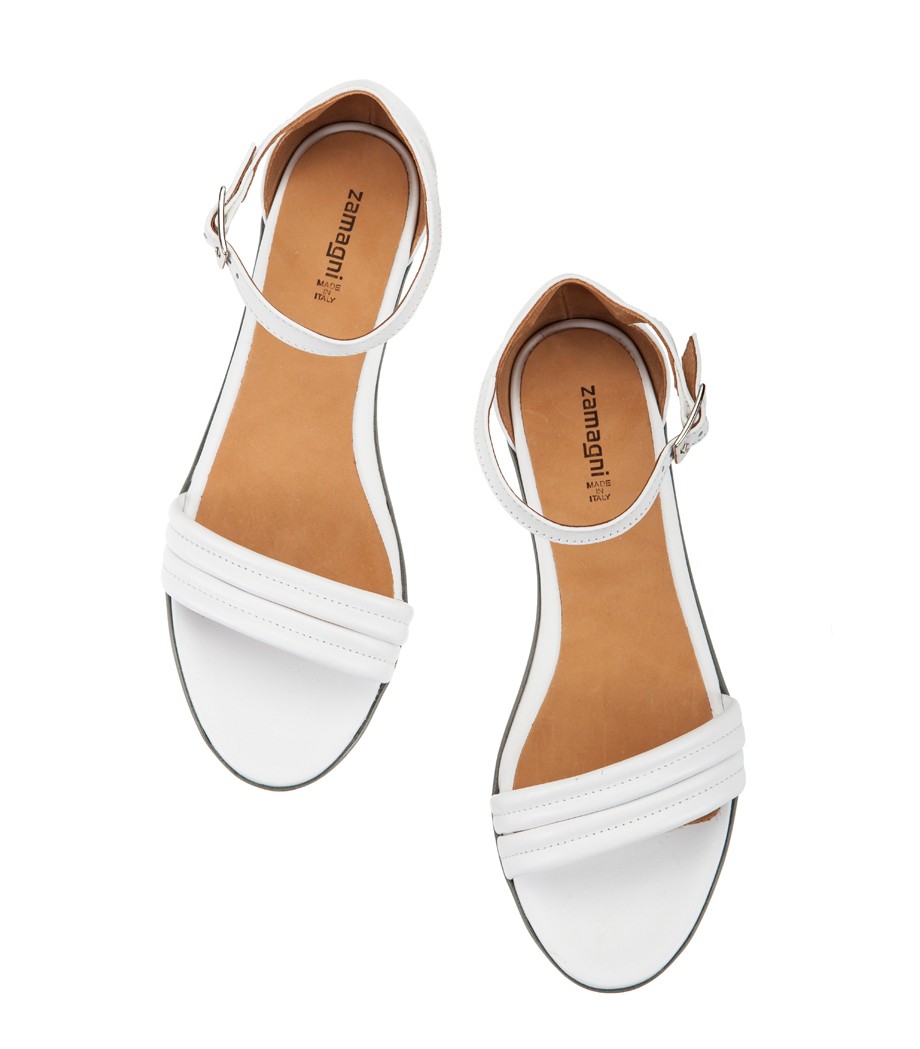 flat white sandals with ankle strap