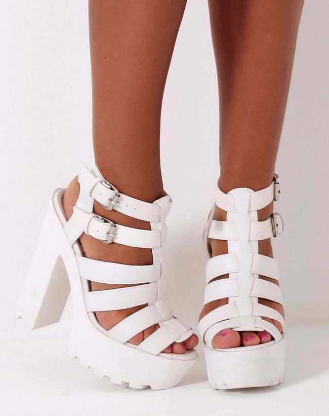 white platform heels chunky