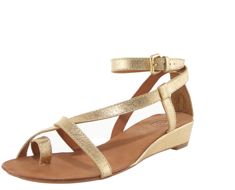 gold low wedge sandals