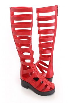 red knee high gladiator sandals