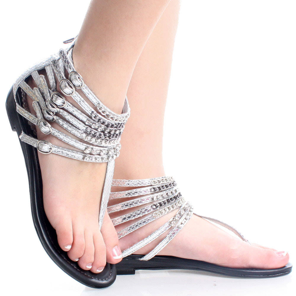 Silver Gladiator Sandals - CraftySandals.com