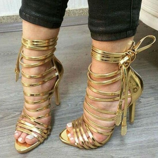 Gold Strappy Sandals - CraftySandals.com