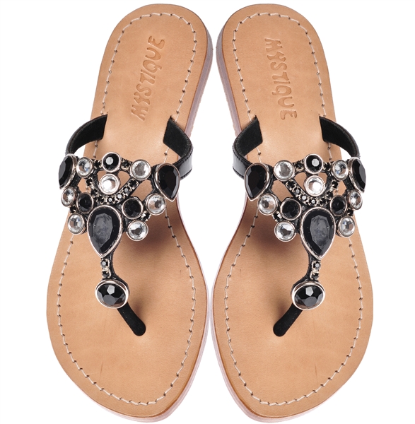 black jeweled sandals