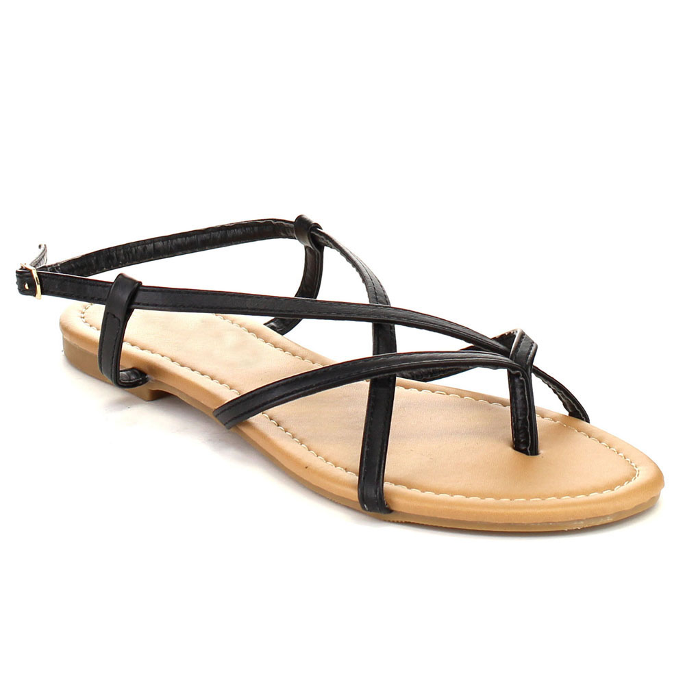 flat black strappy sandals