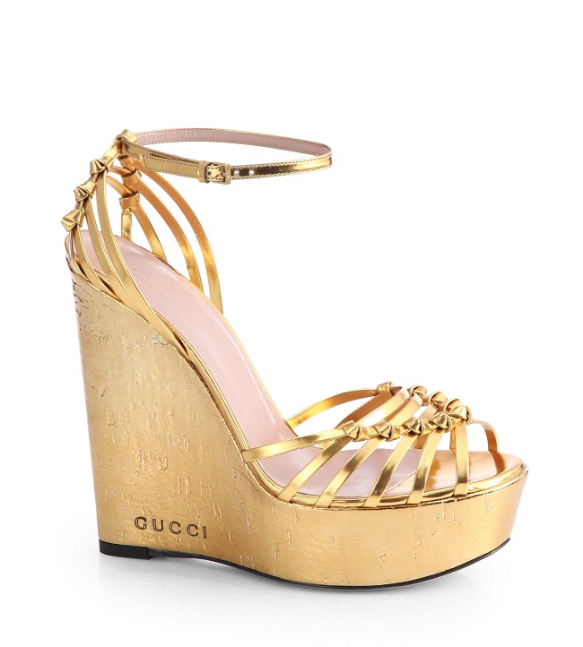 gold metallic wedge sandals