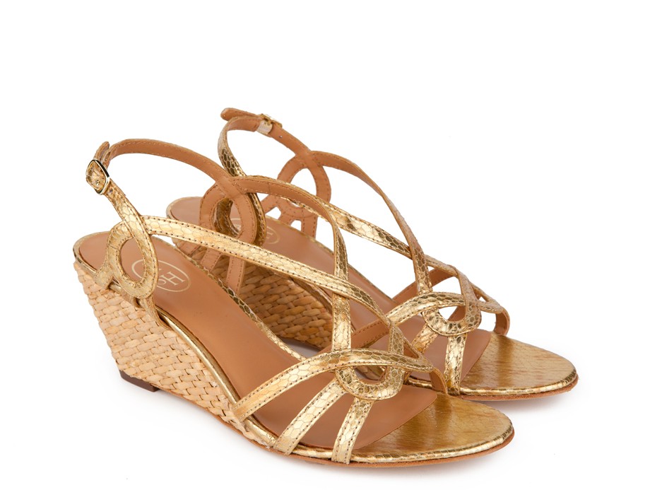 gold low wedge sandals
