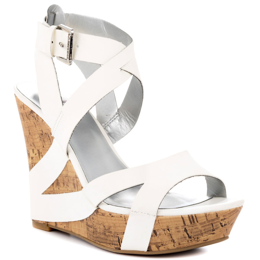 white cork wedge heels