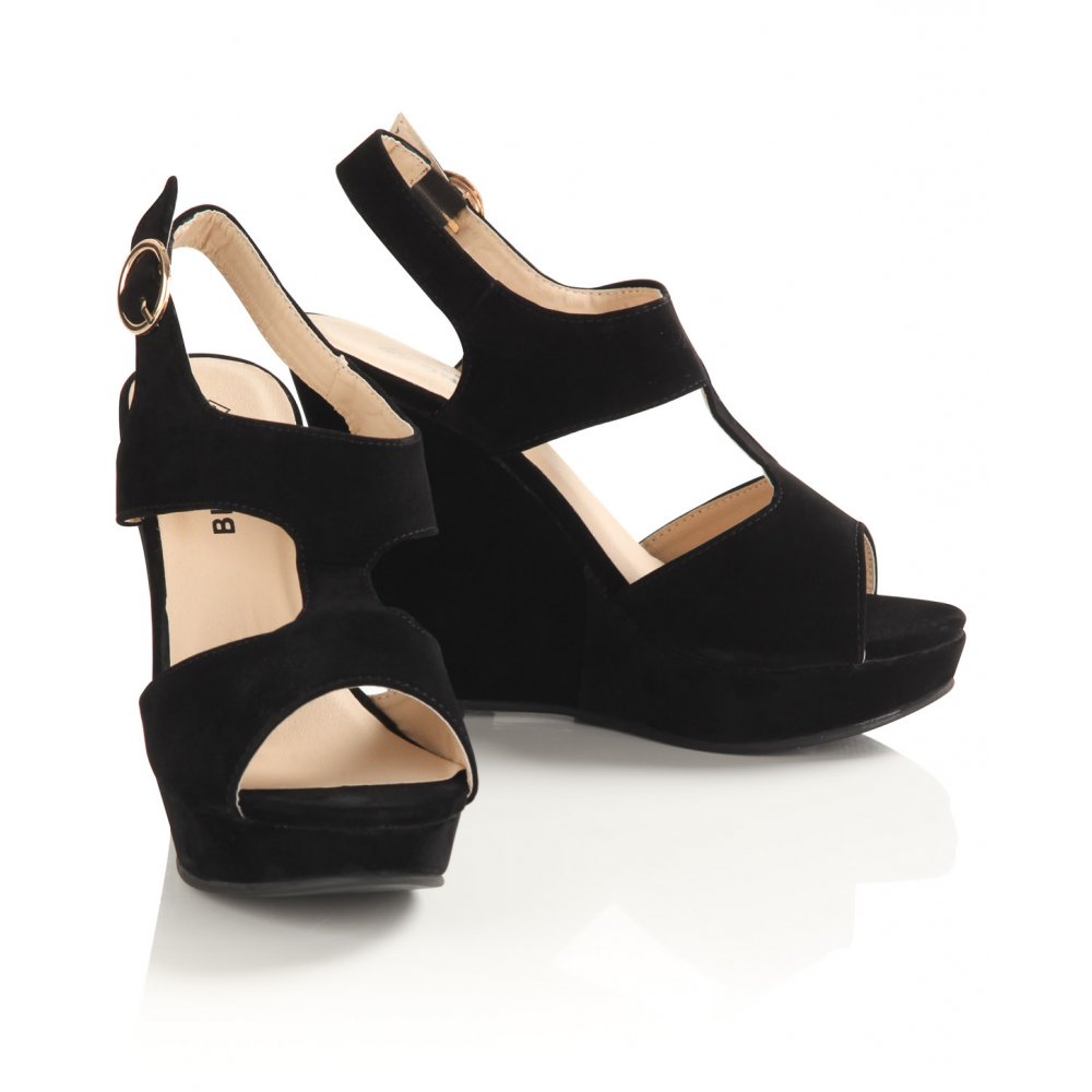 ladies black wedge sandals