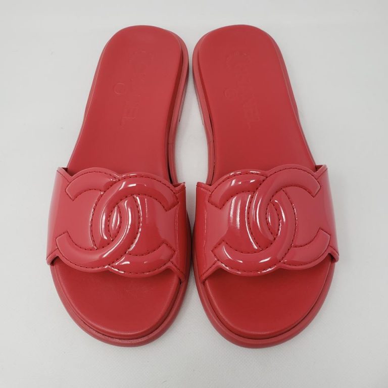red flat slide sandals