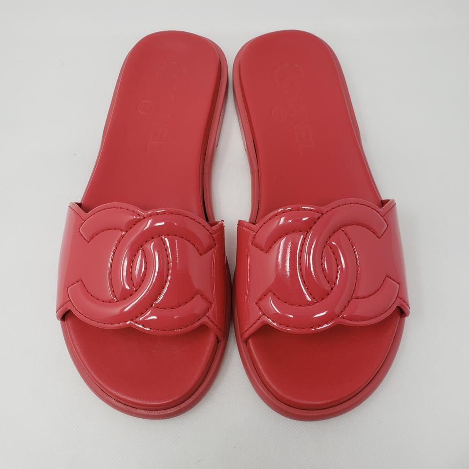 red sandal slides