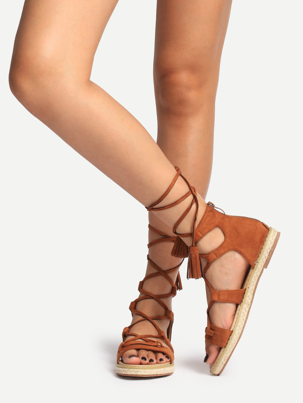 Brown Lace Up Sandals - CraftySandals.com