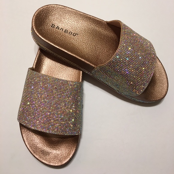 rhinestone slip on sandals