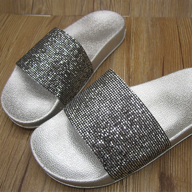 rhinestone slip on sandals