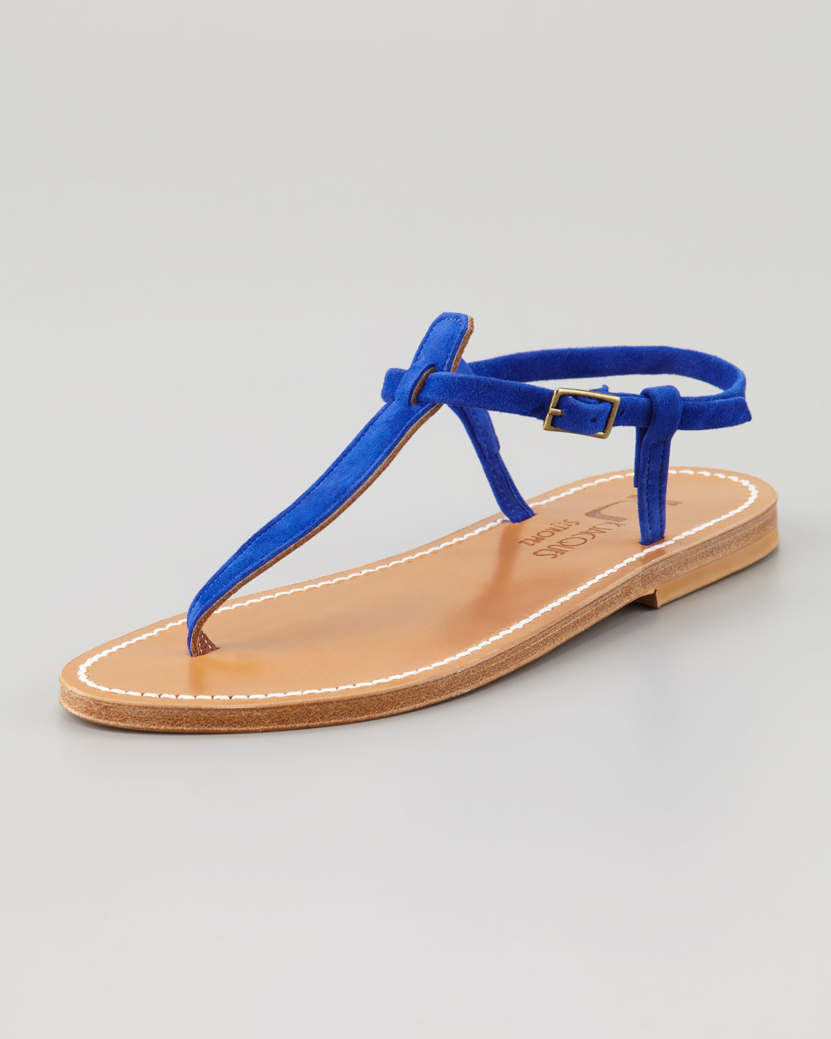 blue t strap sandals