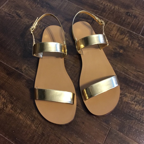 Gold Two Strap Sandals - CraftySandals.com