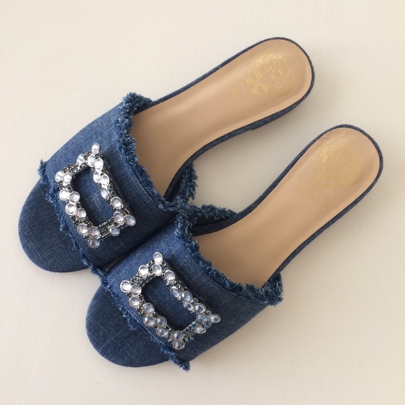 denim slide sandals