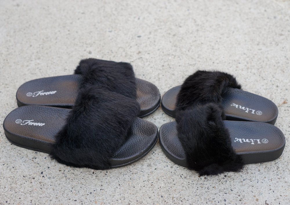 Black Fur Sandals | CraftySandals.com