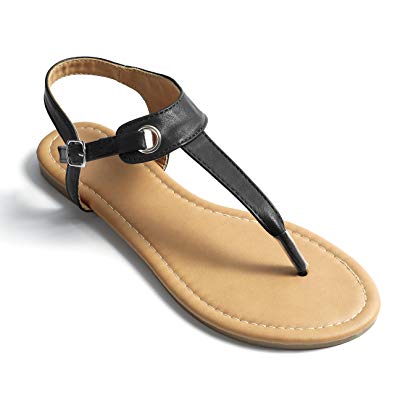 black t strap sandals flat