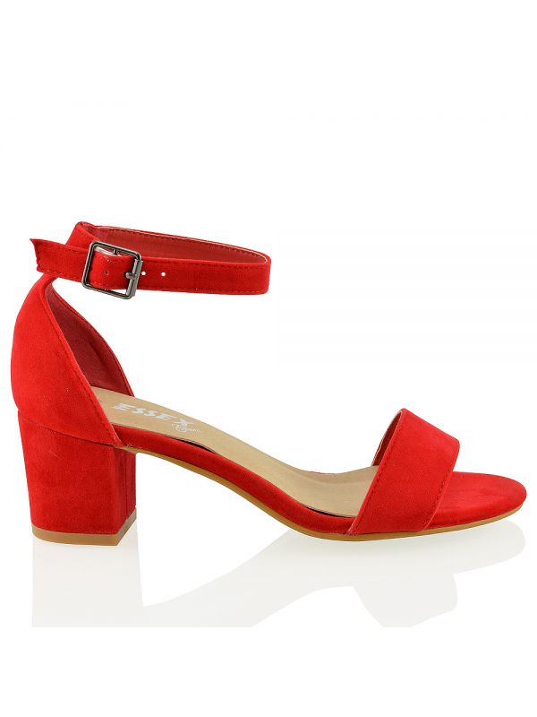 red strappy sandals low heel