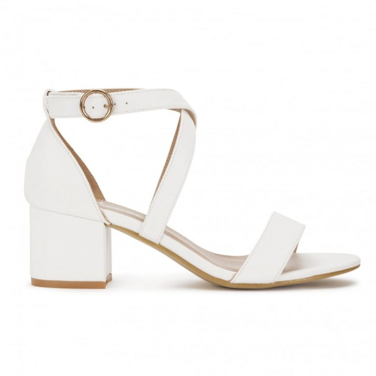 white barely there sandals low heel