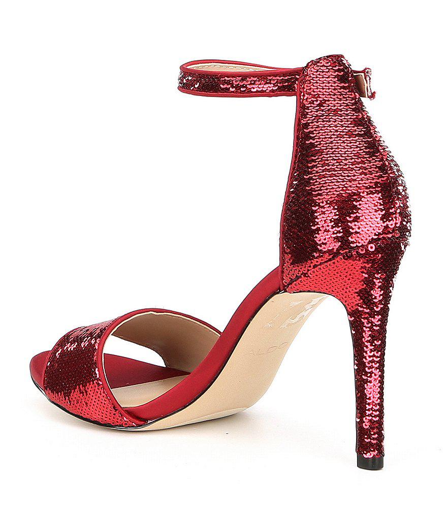 red sequin sandals