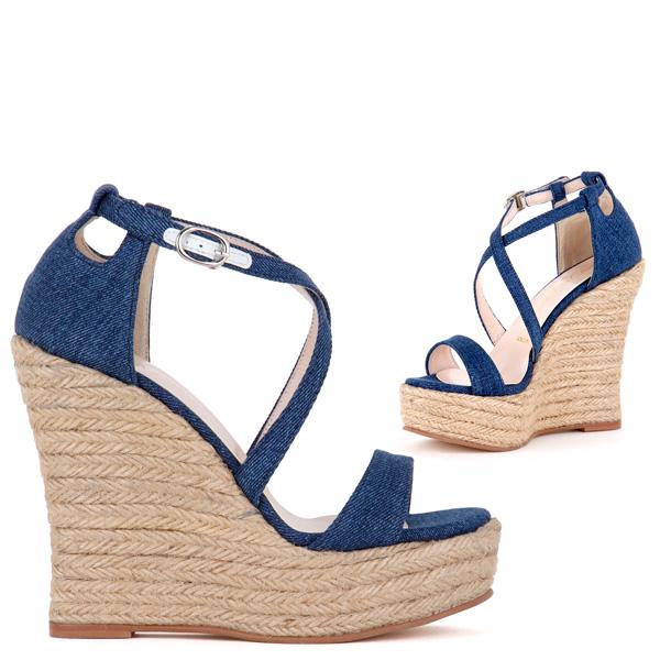 Denim Wedge Sandals - CraftySandals.com