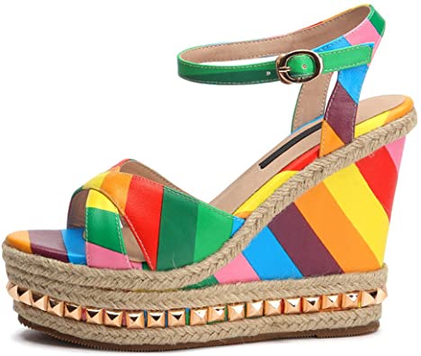 Rainbow Wedge Sandals - CraftySandals.com