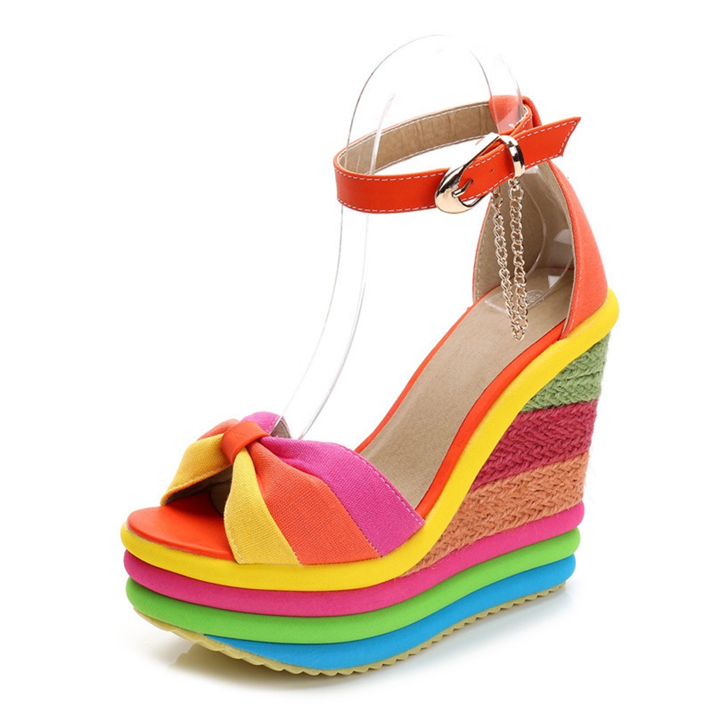Rainbow Wedge Sandals - CraftySandals.com